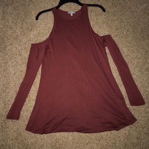 Maroon dress with off shoulder long sleeves